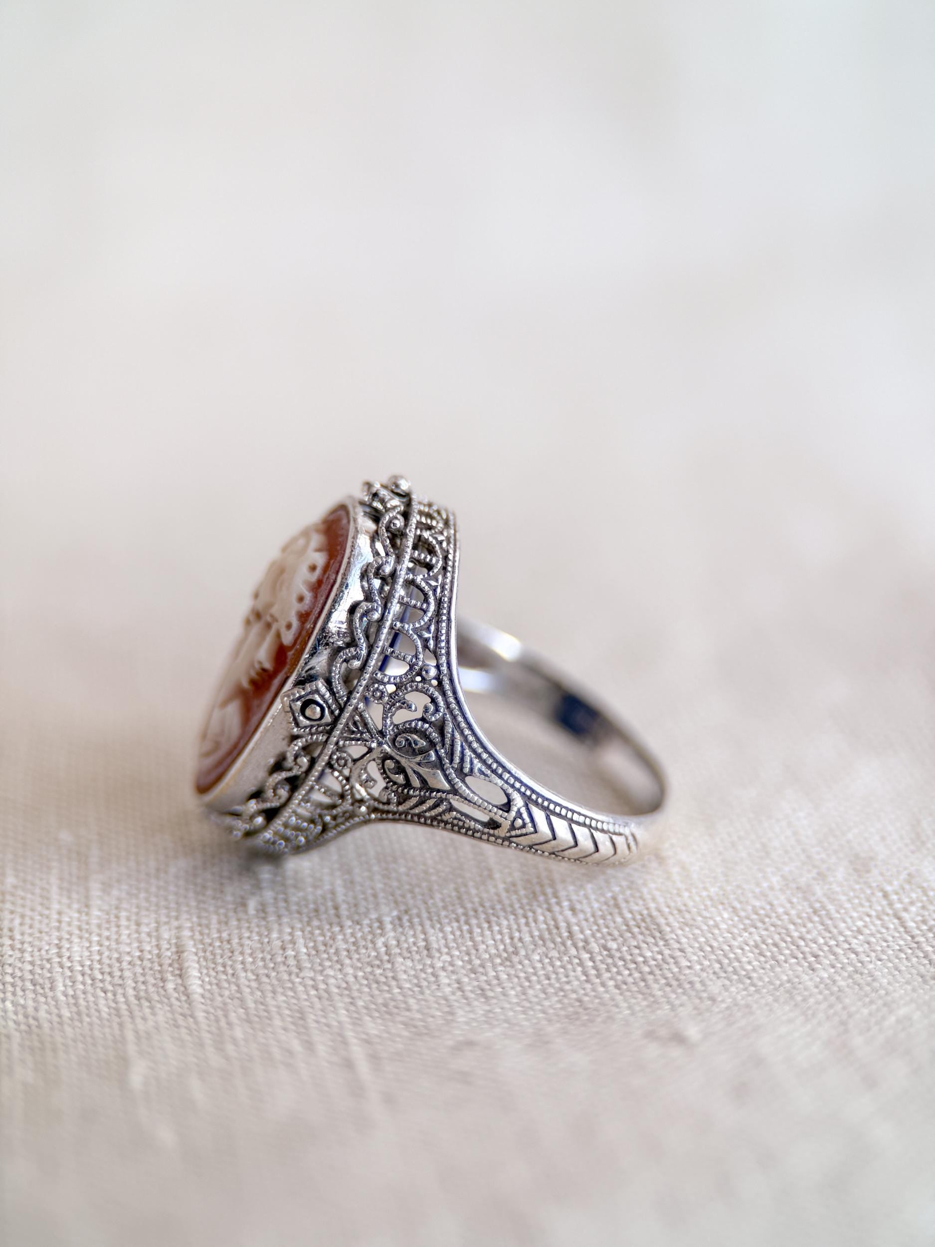 Vintage Cameo and Lapis Flip Ring, Sterling Silver Oval Filigree Reversible Ring, Unique Jewelry