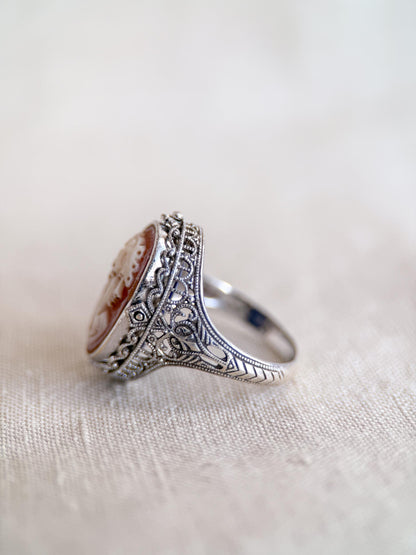 Vintage Cameo and Lapis Flip Ring, Sterling Silver Oval Filigree Reversible Ring, Unique Jewelry