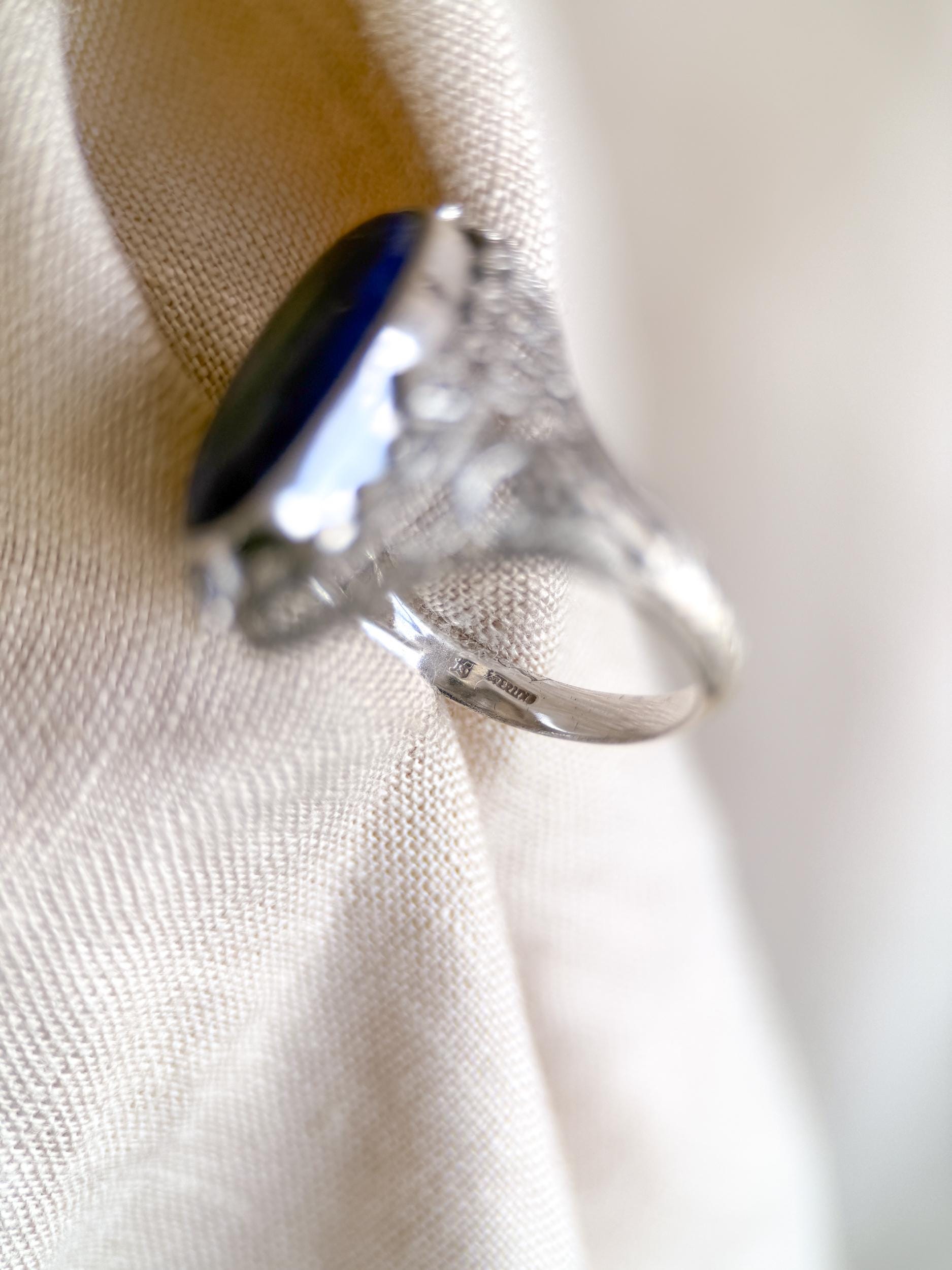 Vintage Cameo and Lapis Flip Ring, Sterling Silver Oval Filigree Reversible Ring, Unique Jewelry