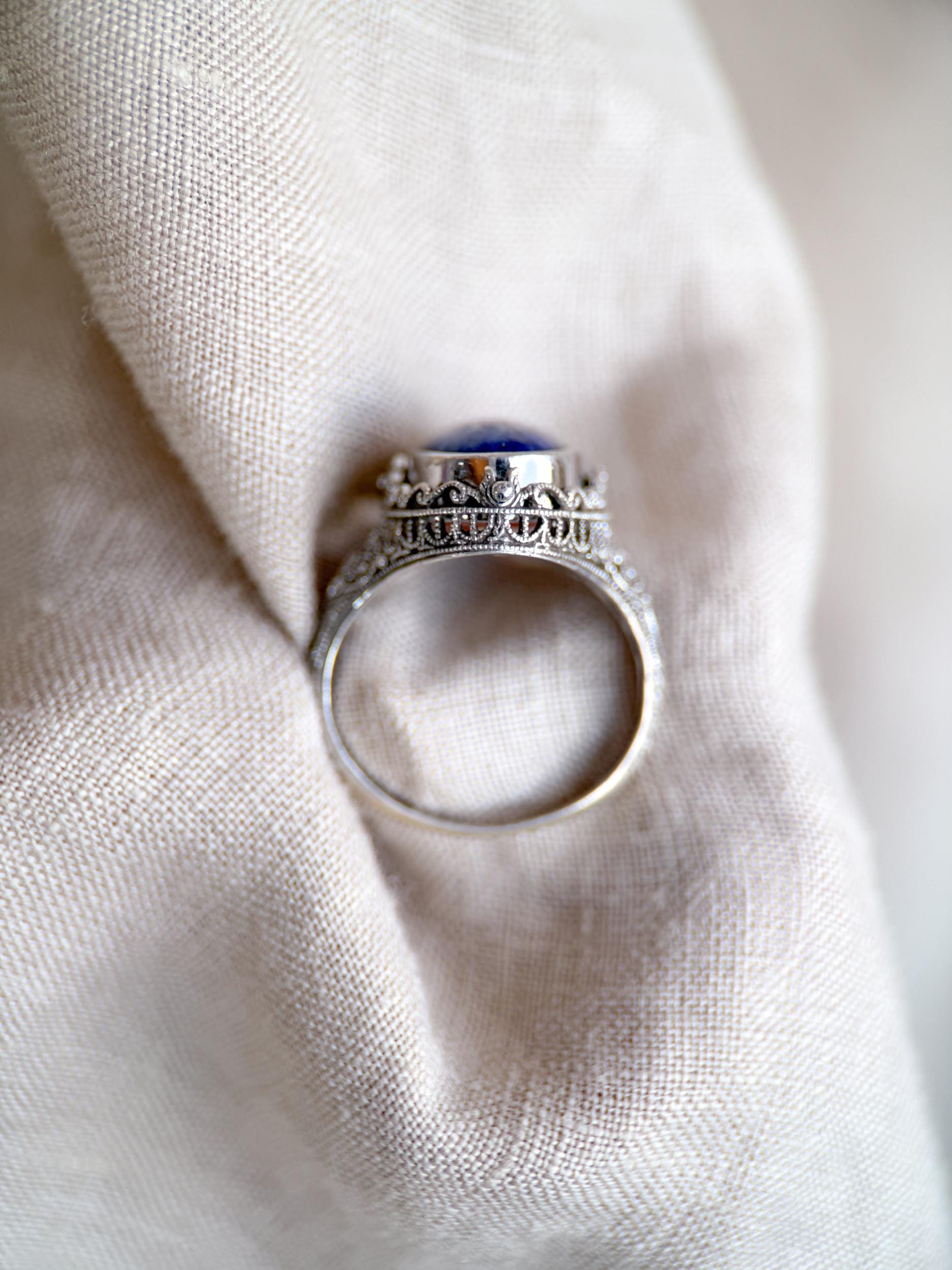 Vintage Cameo and Lapis Flip Ring, Sterling Silver Oval Filigree Reversible Ring, Unique Jewelry