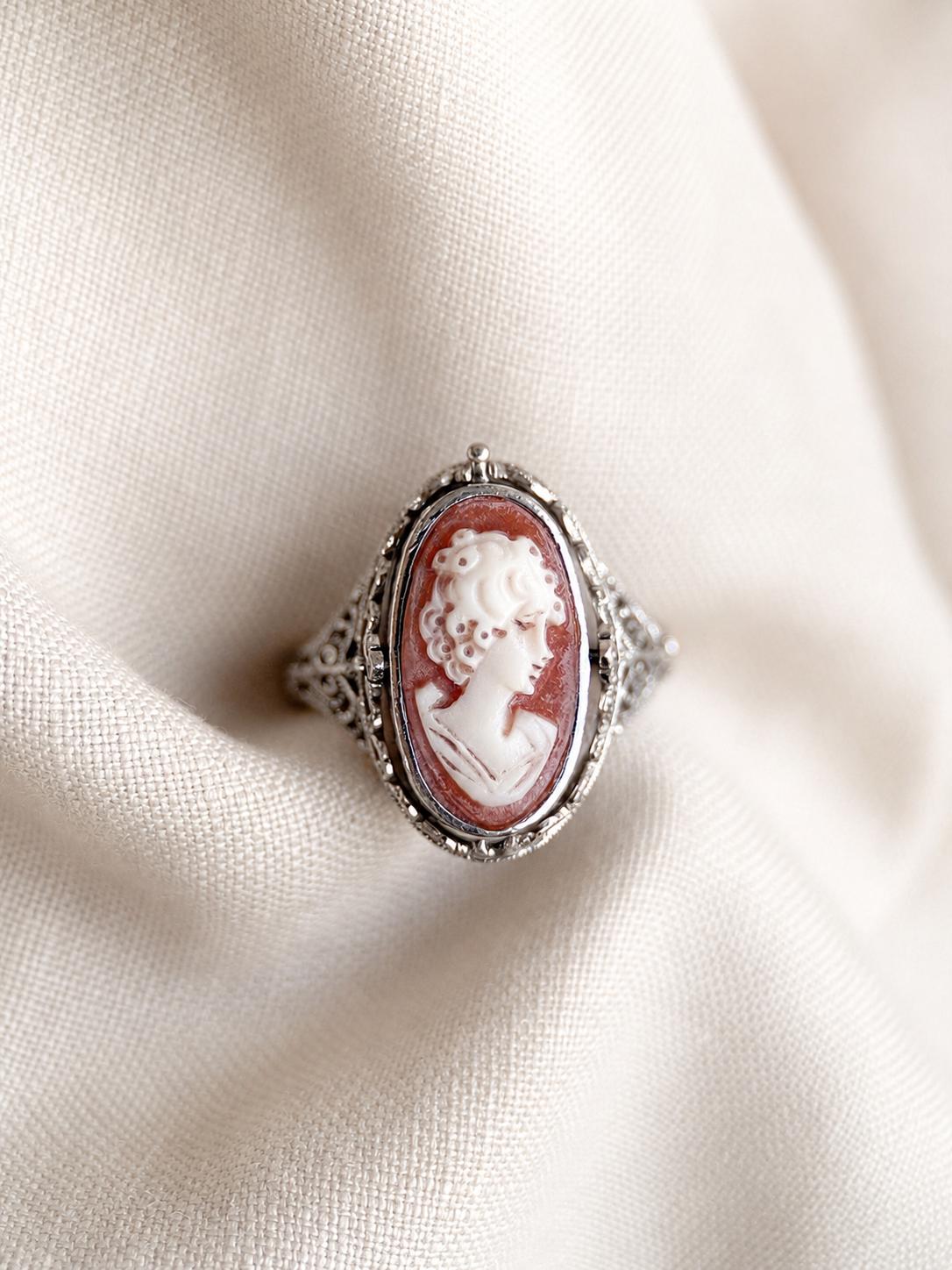 Vintage Cameo and Lapis Flip Ring, Sterling Silver Oval Filigree Reversible Ring, Unique Jewelry