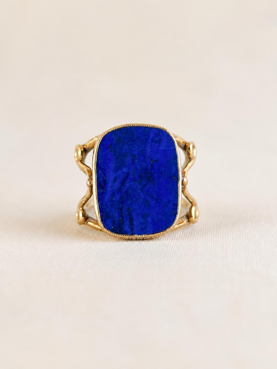 Vintage Lapis Lazuli Ring, 14K Gold, Blue Rectangle Cabochon Statement Ring, 1970s Bold Jewelry