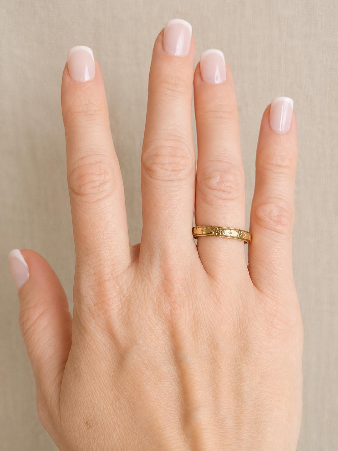 Vintage Wedding Band, 14k Gold Floral Filigree Ring, Mid Century Stacking Band