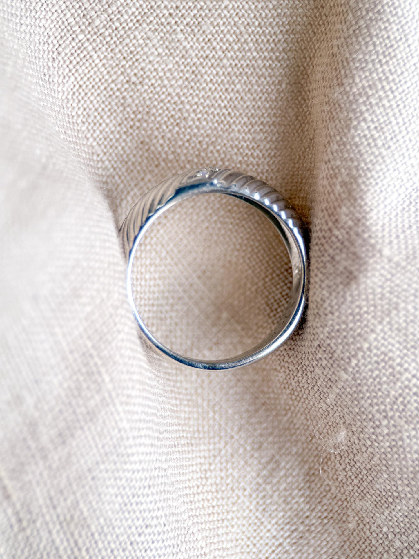 Vintage Diamond Wedding Band, 14k White Gold, Diagonal Rope Textured Ring, Anniversary Band