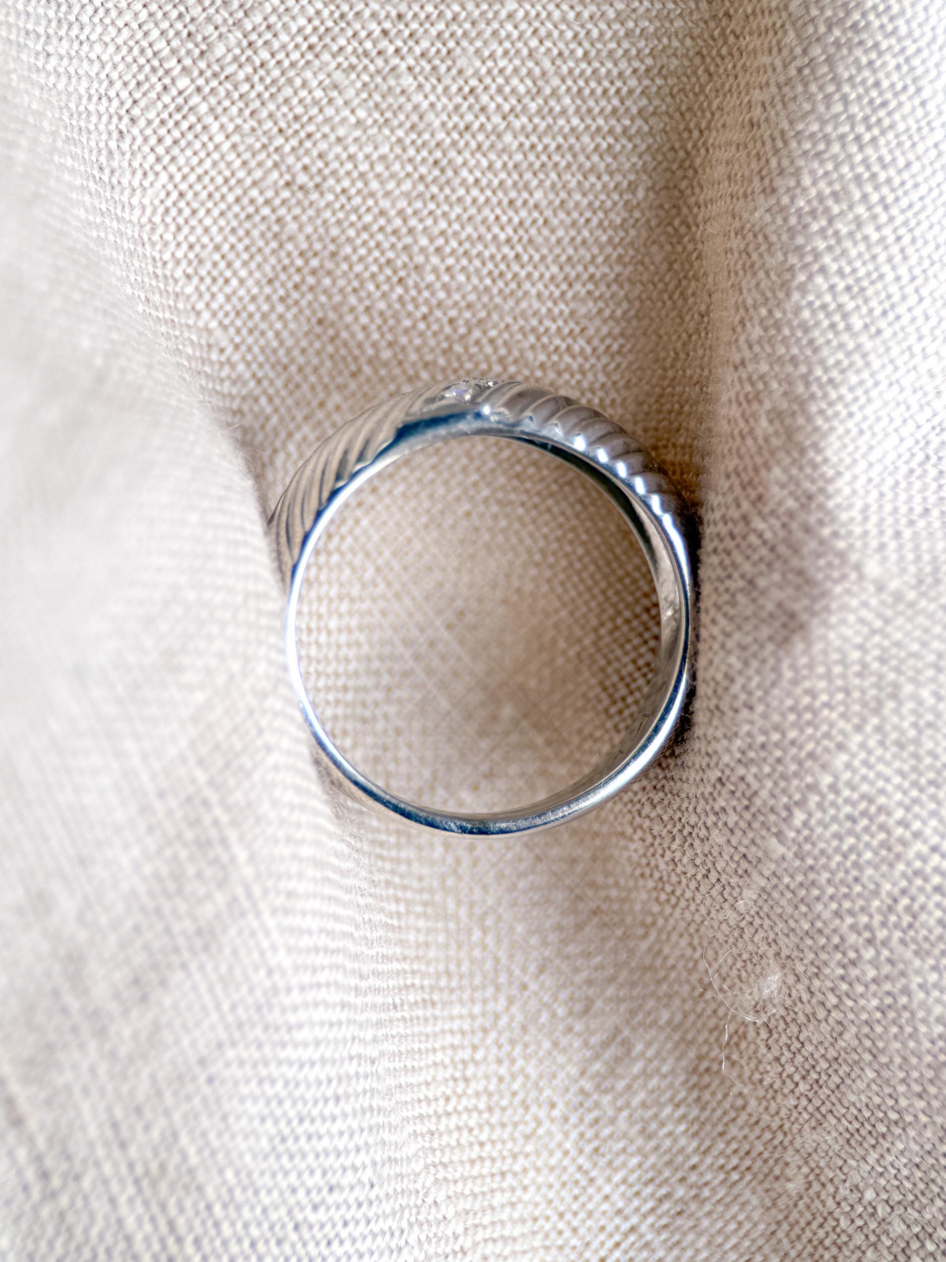 Vintage Diamond Wedding Band, 14k White Gold, Diagonal Rope Textured Ring, Anniversary Band