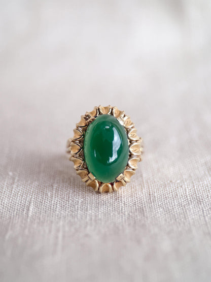 Vintage Chalcedony Ring, 14k Gold, Oval Floral Statement Ring, Bold Gemstone Jewelry