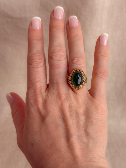 Vintage Chalcedony Ring, 14k Gold, Oval Floral Statement Ring, Bold Gemstone Jewelry