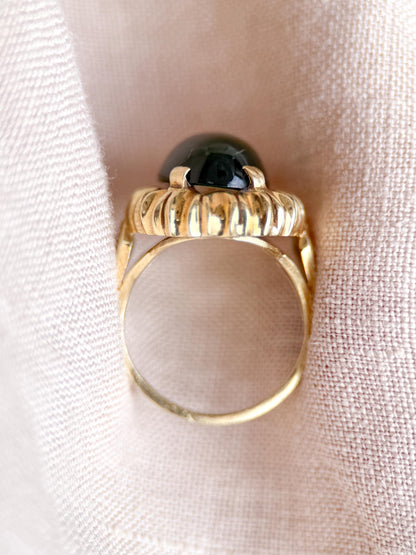 Vintage Chalcedony Ring, 14k Gold, Oval Floral Statement Ring, Bold Gemstone Jewelry