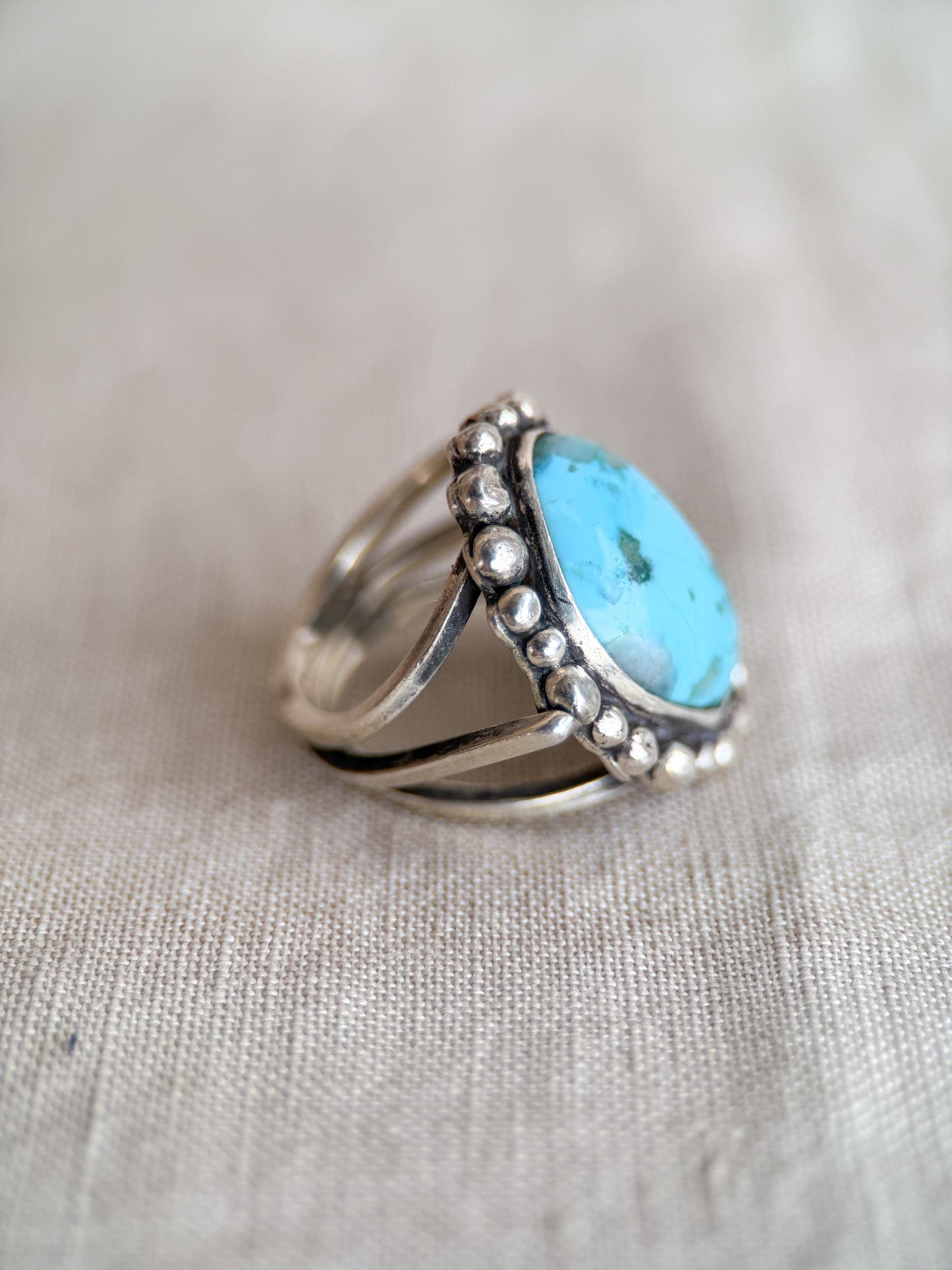 Vintage Turquoise Ring Sterling Silver, Large Statement Ring, Boho Everyday Jewelry