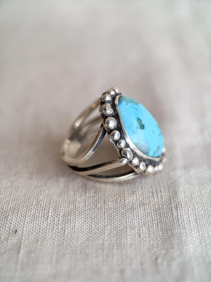 Vintage Turquoise Ring Sterling Silver, Large Statement Ring, Boho Everyday Jewelry