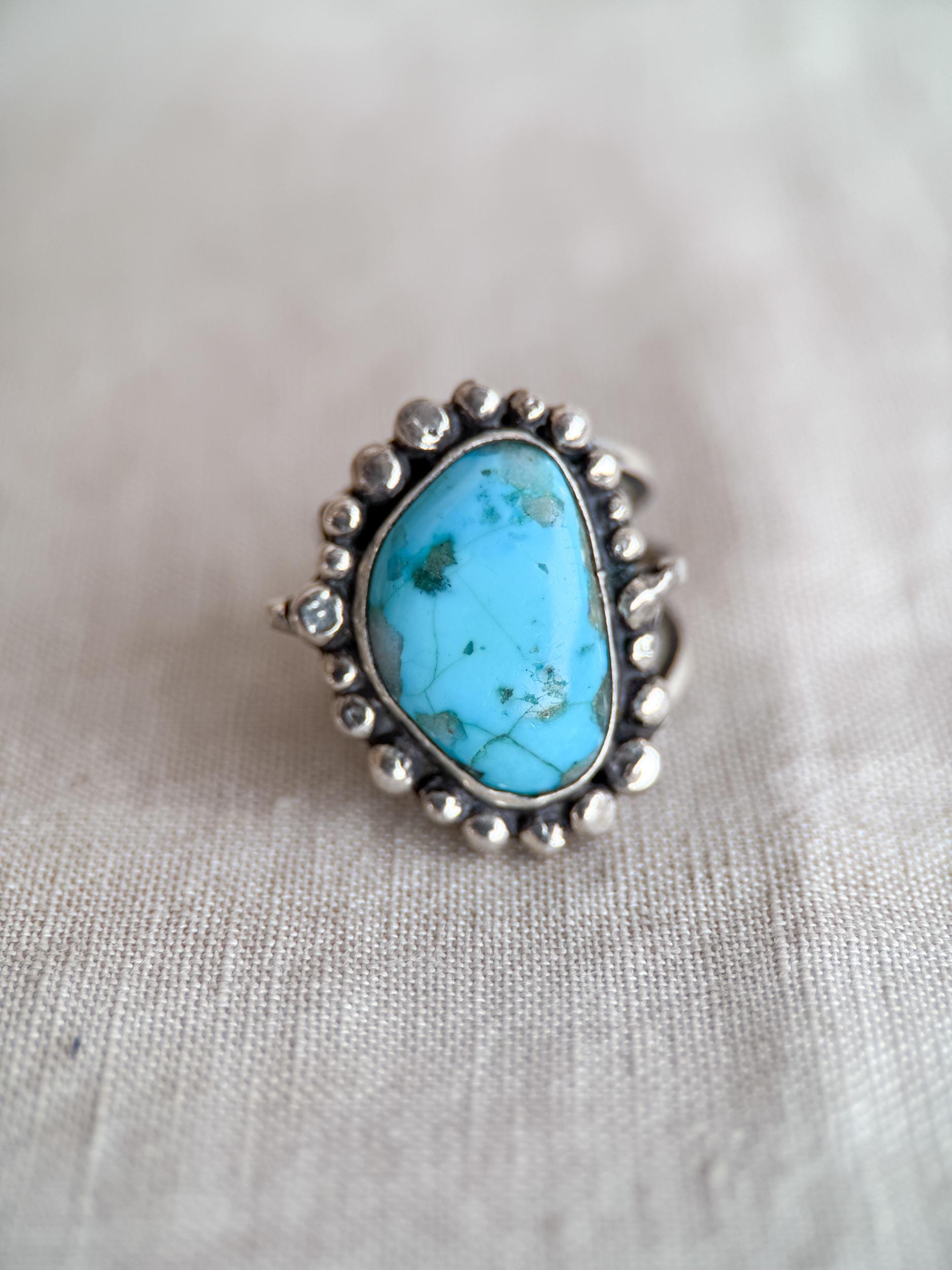 Vintage Turquoise Ring Sterling Silver, Large Statement Ring, Boho Everyday Jewelry