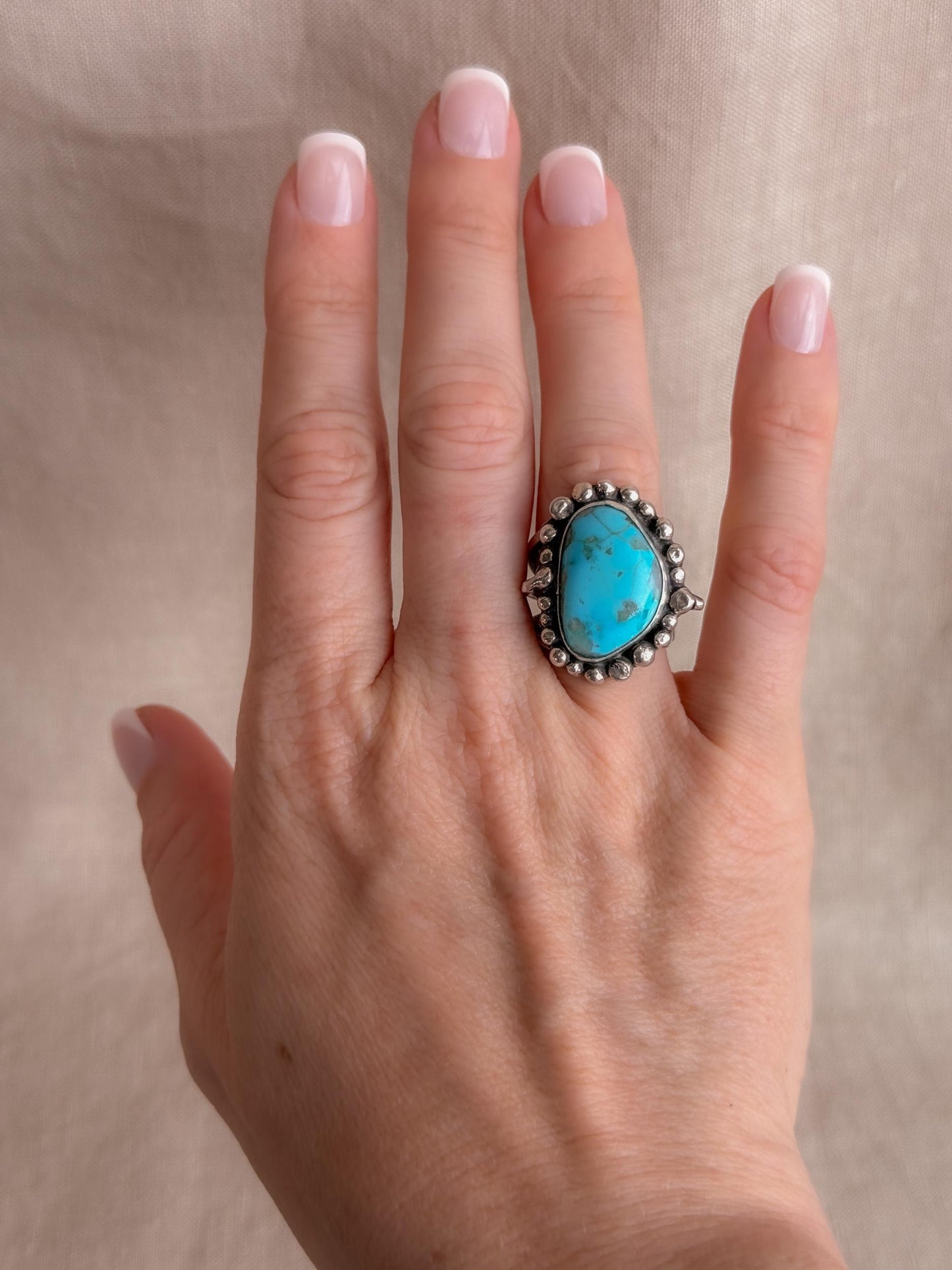 Vintage Turquoise Ring Sterling Silver, Large Statement Ring, Boho Everyday Jewelry