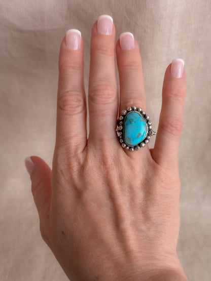 Vintage Turquoise Ring Sterling Silver, Large Statement Ring, Boho Everyday Jewelry