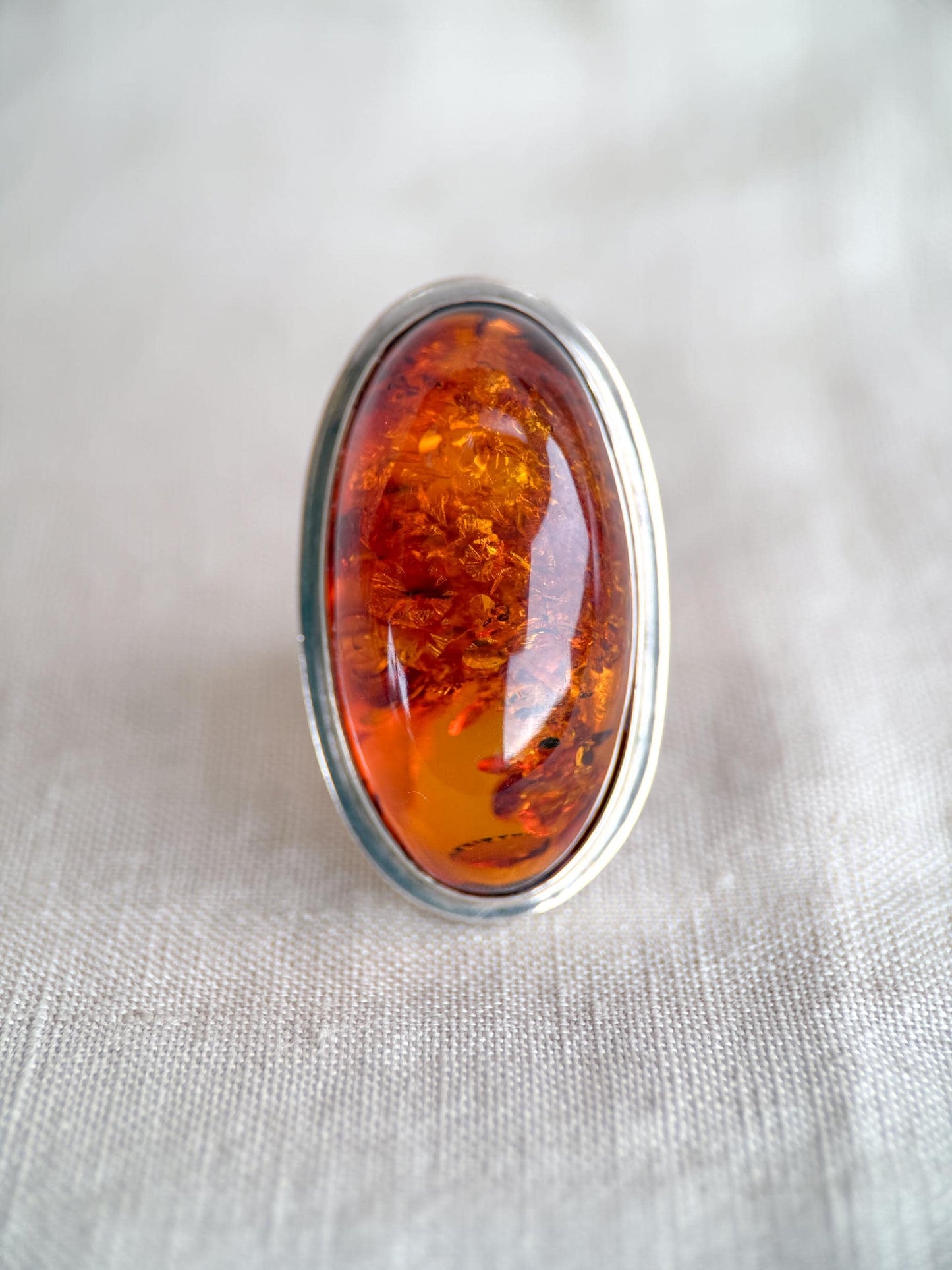 Vintage Amber Ring Sterling Silver, Large Oval Statement Ring, Boho Everyday Jewelry