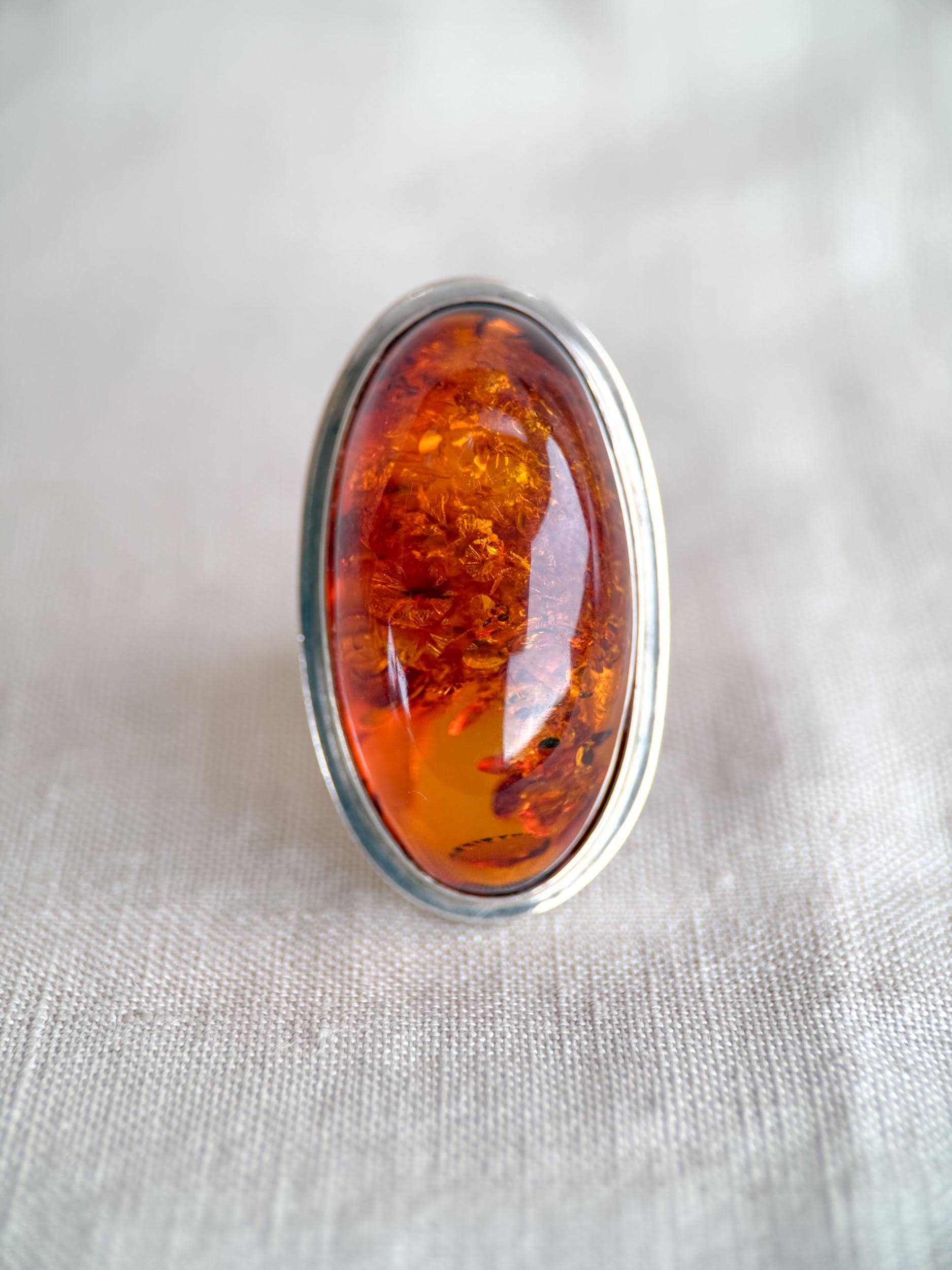 Vintage Amber Ring Sterling Silver, Large Oval Statement Ring, Boho Everyday Jewelry
