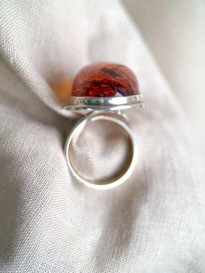 Vintage Amber Ring Sterling Silver, Large Oval Statement Ring, Boho Everyday Jewelry