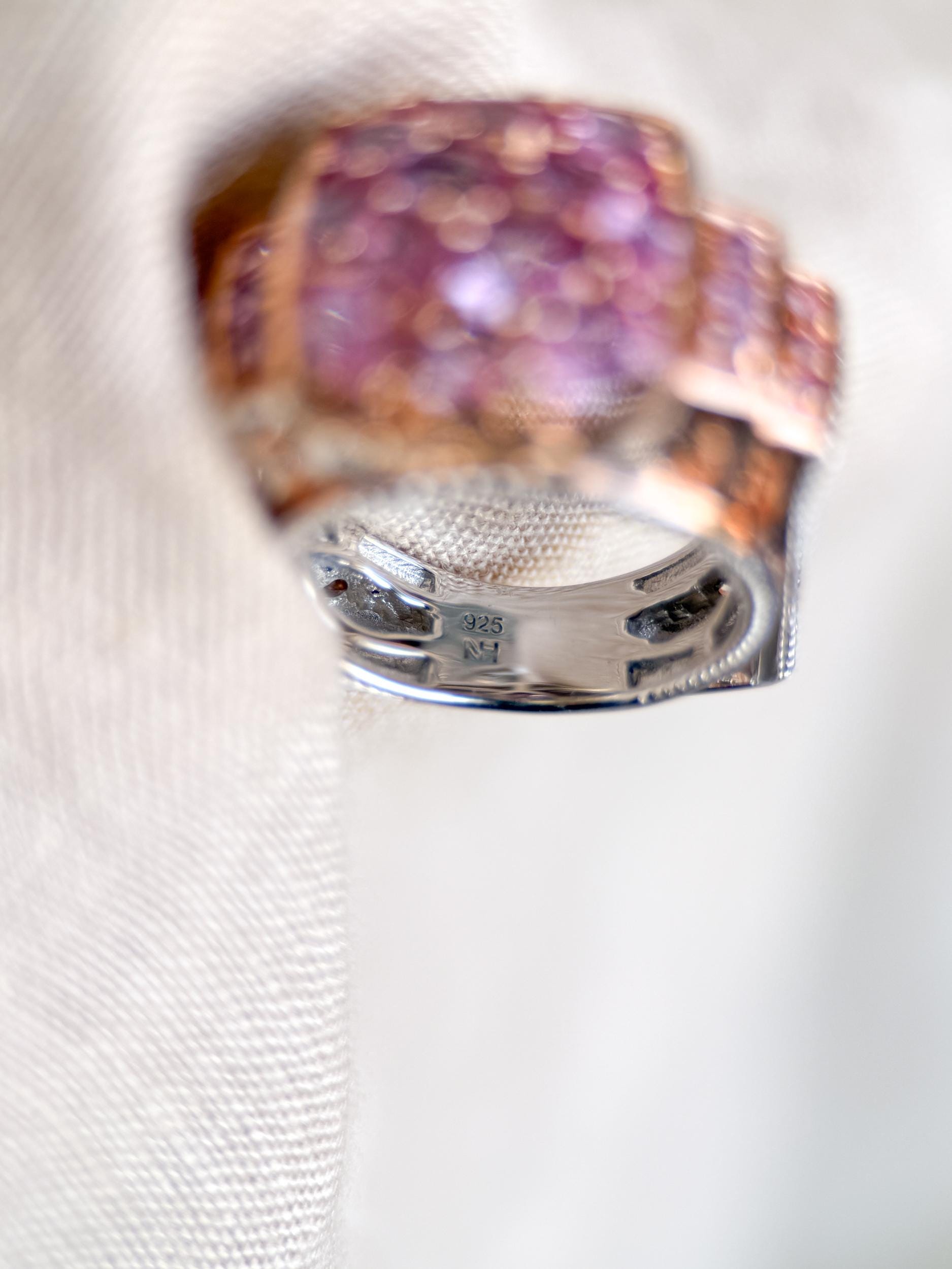 Vintage Pink Topaz Cluster Ring, Sterling Silver, Filigree Statement Ring, Bold Cocktail Jewelry