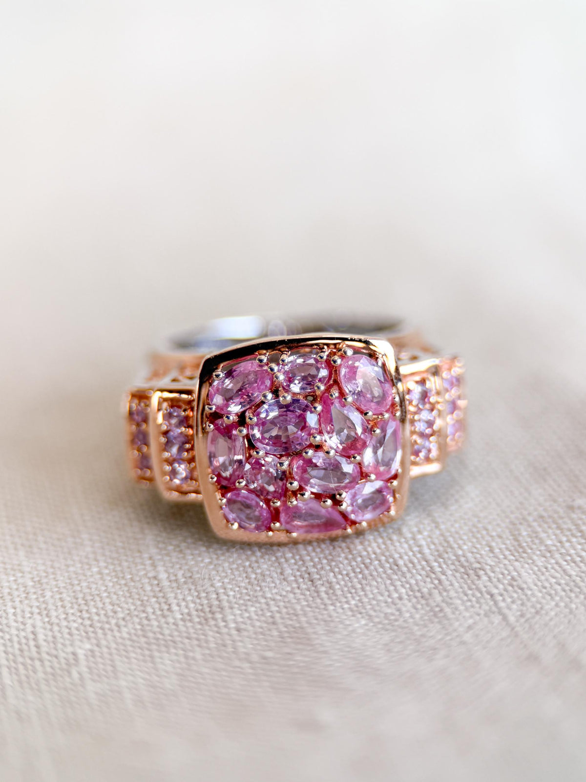 Vintage Pink Topaz Cluster Ring, Sterling Silver, Filigree Statement Ring, Bold Cocktail Jewelry