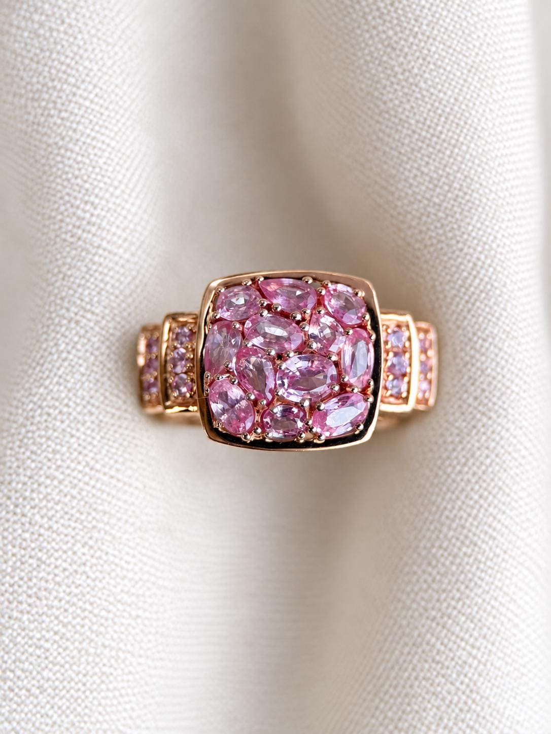 Vintage Pink Topaz Cluster Ring, Sterling Silver, Filigree Statement Ring, Bold Cocktail Jewelry