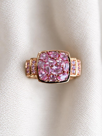 Vintage Pink Topaz Cluster Ring, Sterling Silver, Filigree Statement Ring, Bold Cocktail Jewelry
