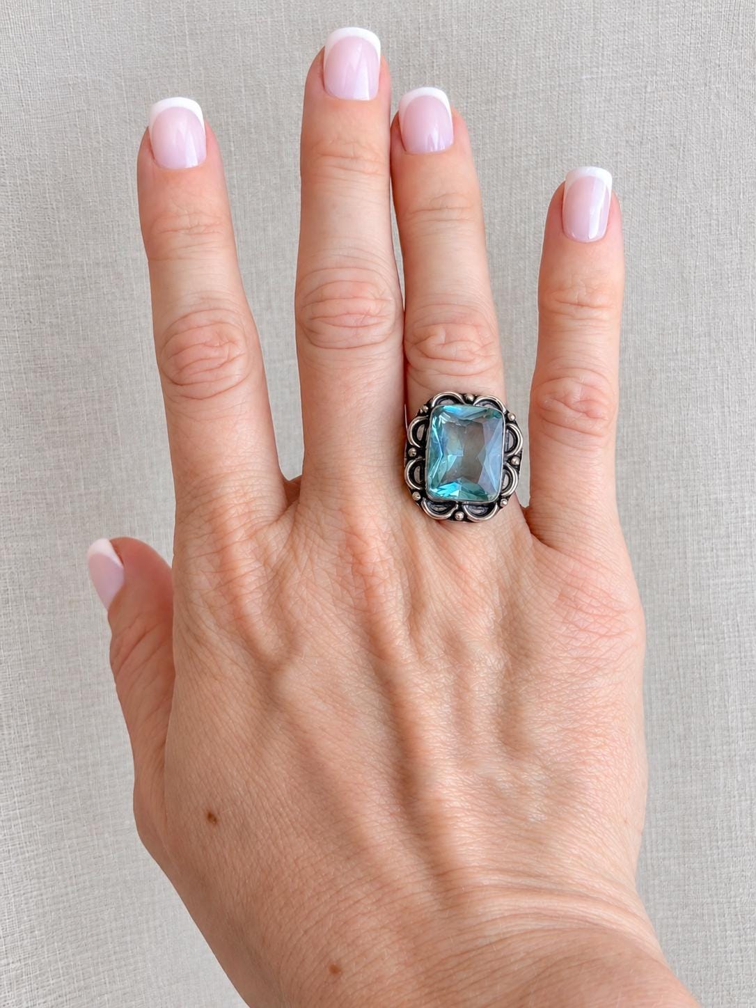 Vintage Spinel Ring Sterling Silver, Filigree Statement Ring, Bold Everyday Jewelry