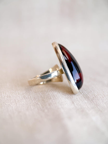 Vintage Amber Ring, Sterling Silver, Bezel Teardrop Statement Ring, Boho Everyday Jewelry