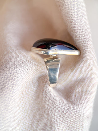 Vintage Amber Ring, Sterling Silver, Bezel Teardrop Statement Ring, Boho Everyday Jewelry