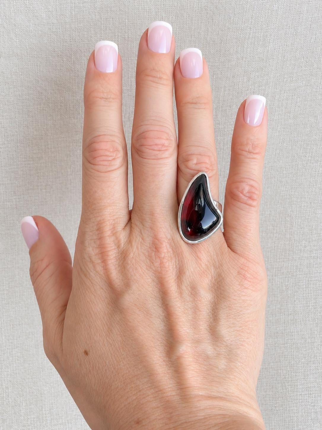 Vintage Amber Ring, Sterling Silver, Bezel Teardrop Statement Ring, Boho Everyday Jewelry