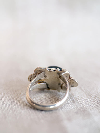 Vintage Onyx Ring, Sterling Silver, Filigree Oval Bezel Statement Ring, Boho Everyday Jewelry