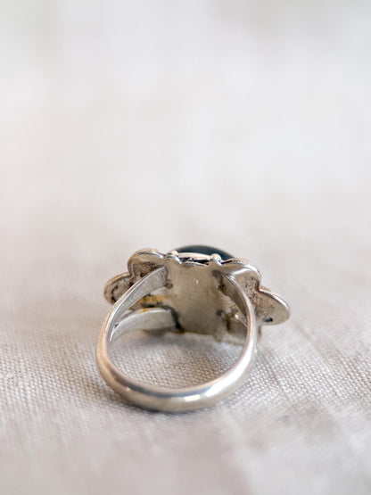 Vintage Onyx Ring, Sterling Silver, Filigree Oval Bezel Statement Ring, Boho Everyday Jewelry