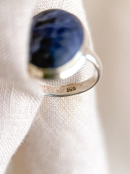 Vintage Sodalite Ring, Sterling Silver Oval Bezel Statement Ring, Boho Everyday Jewelry