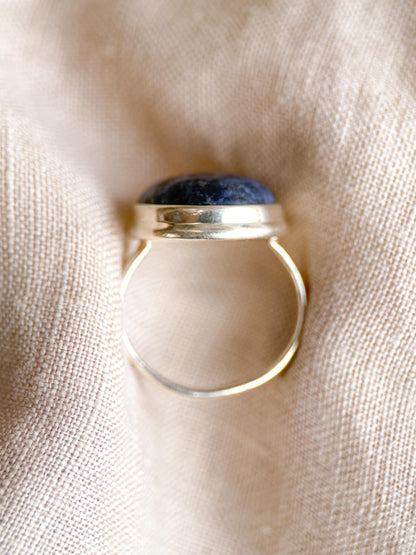 Vintage Sodalite Ring, Sterling Silver Oval Bezel Statement Ring, Boho Everyday Jewelry