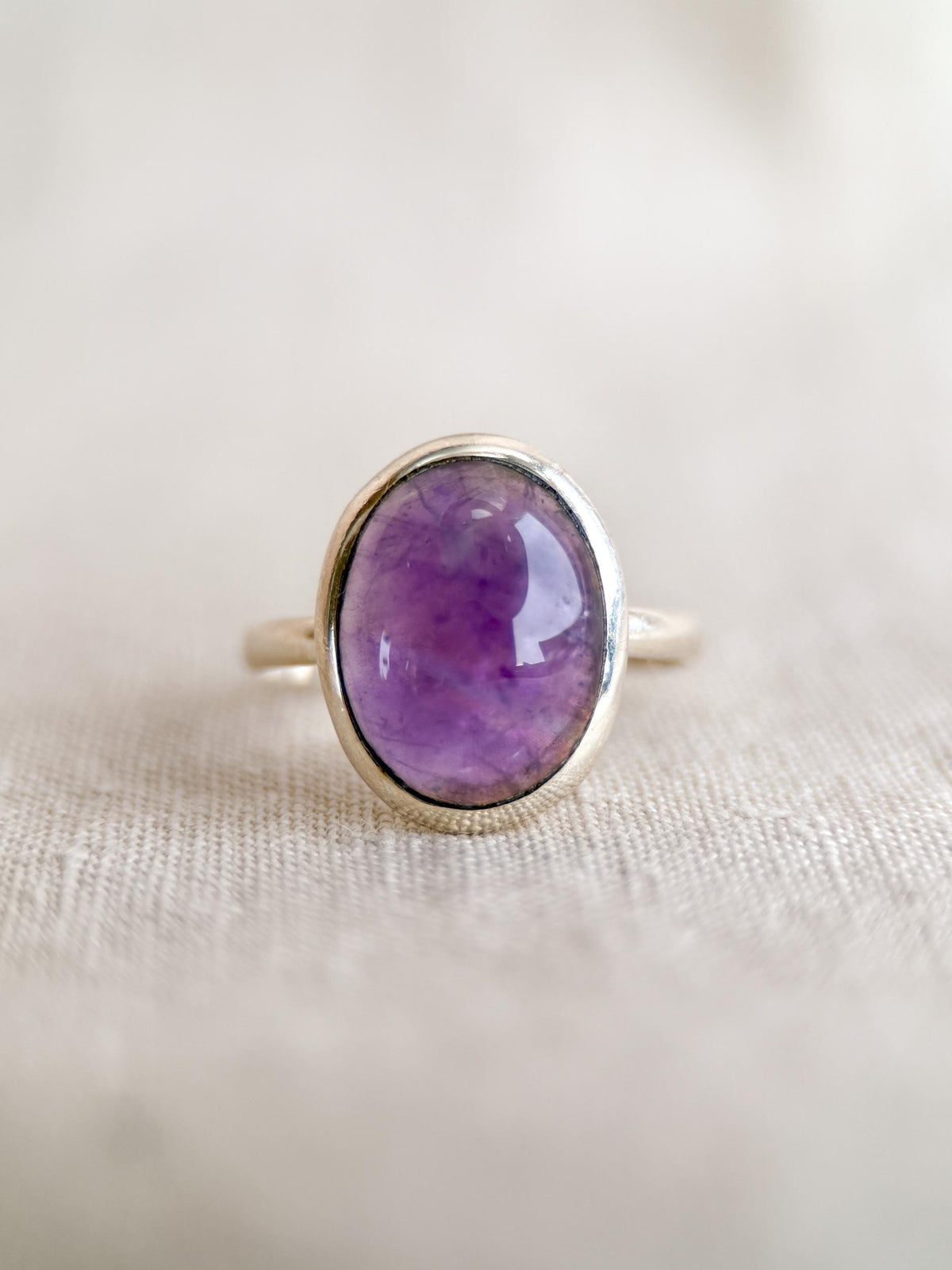 Vintage Amethyst Ring, Sterling Silver Oval Bezel Statement Ring, Boho Everyday Jewelry