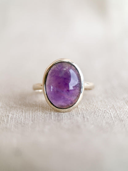 Vintage Amethyst Ring, Sterling Silver Oval Bezel Statement Ring, Boho Everyday Jewelry