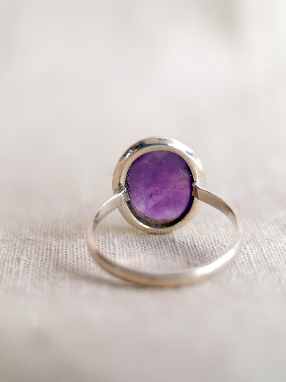 Vintage Amethyst Ring, Sterling Silver Oval Bezel Statement Ring, Boho Everyday Jewelry