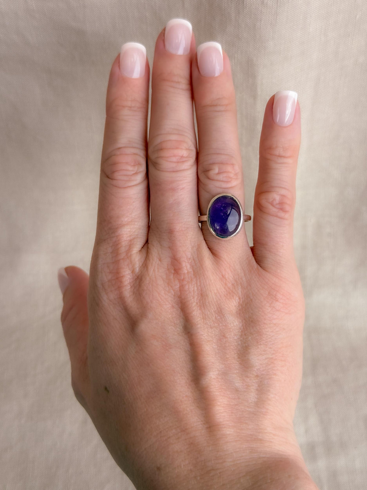 Vintage Amethyst Ring, Sterling Silver Oval Bezel Statement Ring, Boho Everyday Jewelry