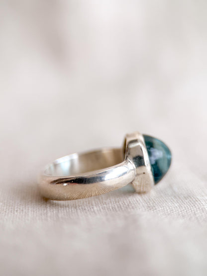 Vintage Blue Topaz Ring, Sterling Silver Round Bezel Statement Ring, Boho Everyday Jewelry