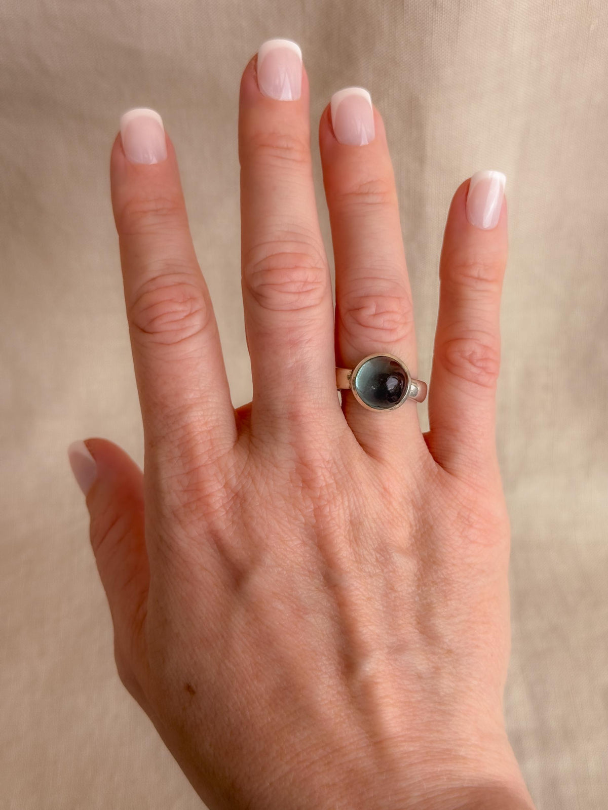 Vintage Blue Topaz Ring, Sterling Silver Round Bezel Statement Ring, Boho Everyday Jewelry