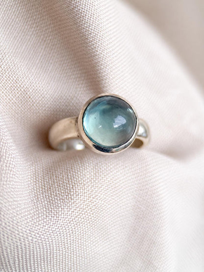 Vintage Blue Topaz Ring, Sterling Silver Round Bezel Statement Ring, Boho Everyday Jewelry