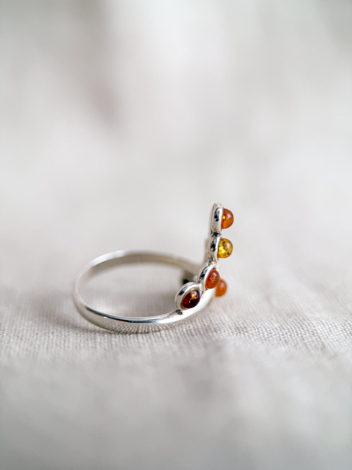 Vintage Amber Ring, Sterling Silver Floral Swirl Statement Ring, Boho Everyday Jewelry