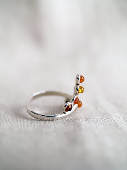 Vintage Amber Ring, Sterling Silver Floral Swirl Statement Ring, Boho Everyday Jewelry