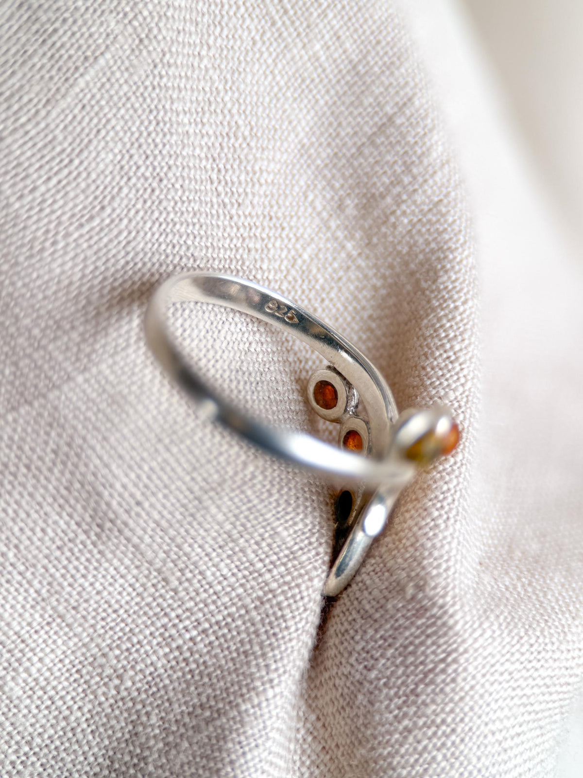Vintage Amber Ring, Sterling Silver Floral Swirl Statement Ring, Boho Everyday Jewelry