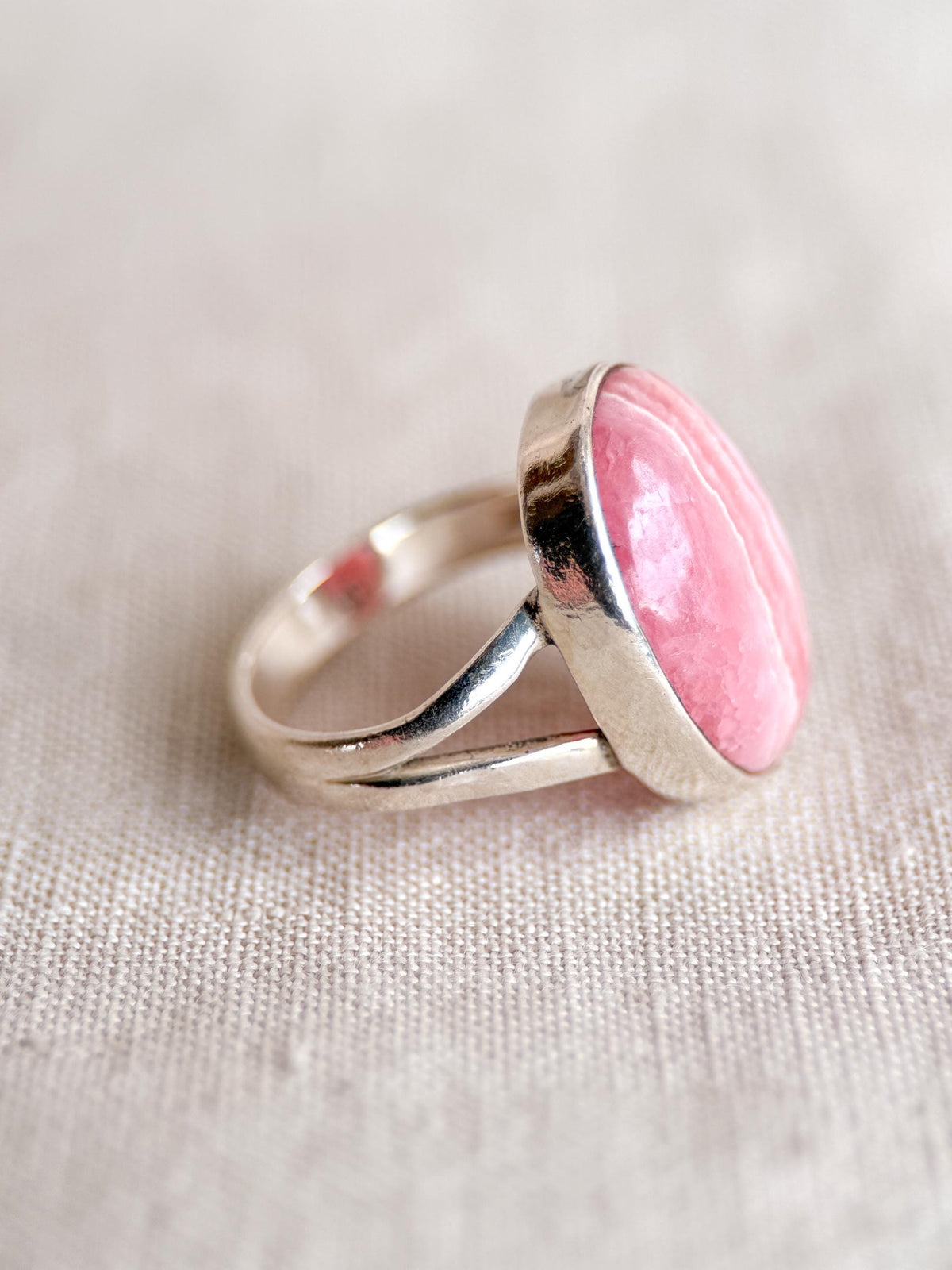 Vintage Rhodochrosite Ring, Sterling Silver Oval Bezel Statement Ring, Boho Everyday Jewelry