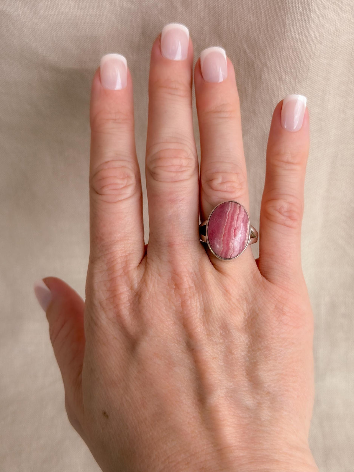 Vintage Rhodochrosite Ring, Sterling Silver Oval Bezel Statement Ring, Boho Everyday Jewelry