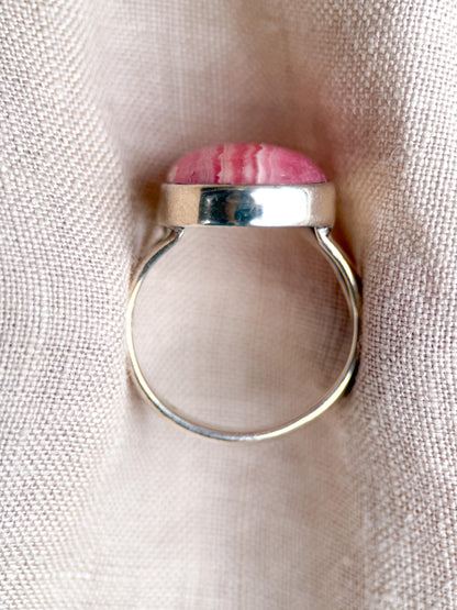 Vintage Rhodochrosite Ring, Sterling Silver Oval Bezel Statement Ring, Boho Everyday Jewelry