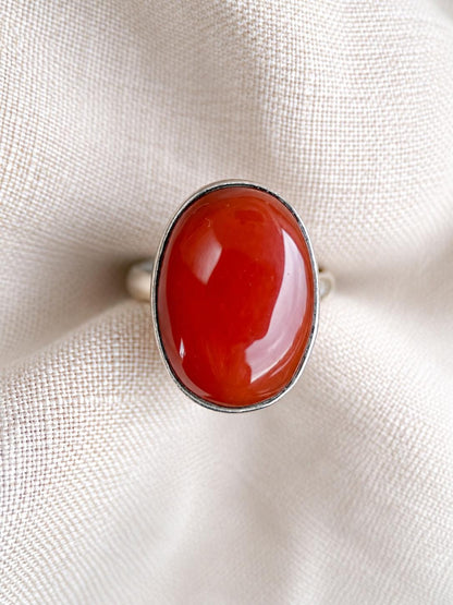 Vintage Carnelian Ring, Sterling Silver Oval Bezel Statement Ring, Bold Everyday Jewelry