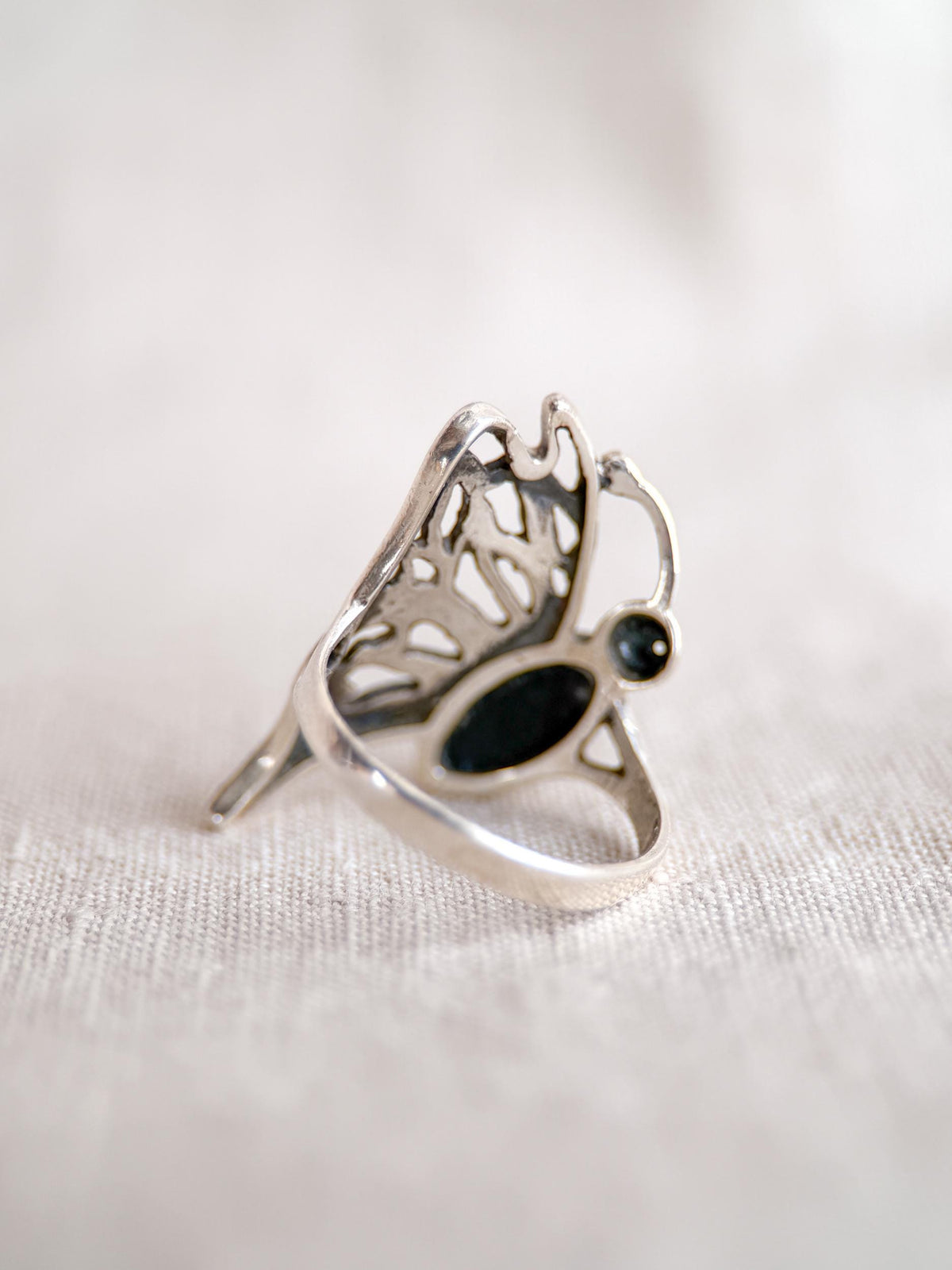 Vintage Amber Ring, Sterling Silver Butterfly Filigree Statement Ring, Boho Everyday Jewelry