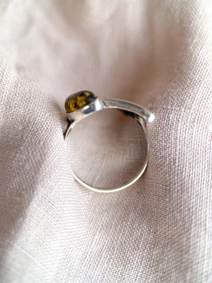 Vintage Amber Ring, Sterling Silver Butterfly Filigree Statement Ring, Boho Everyday Jewelry