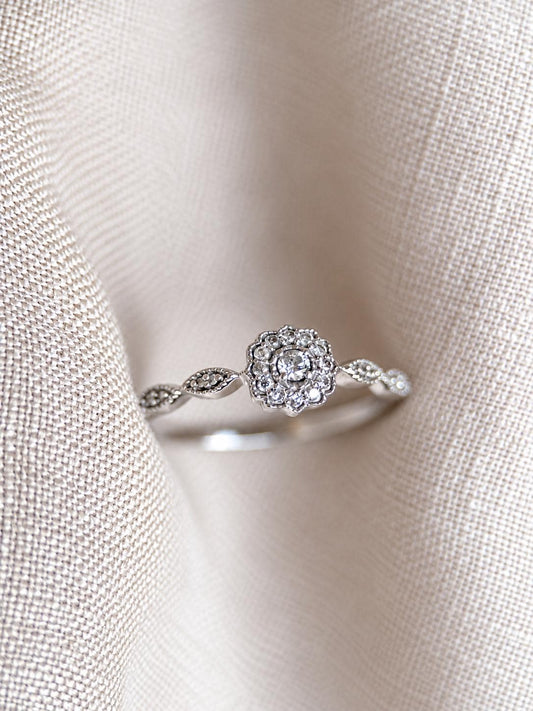 Vintage 2000s Diamond Halo Engagement Ring, 10k White Gold