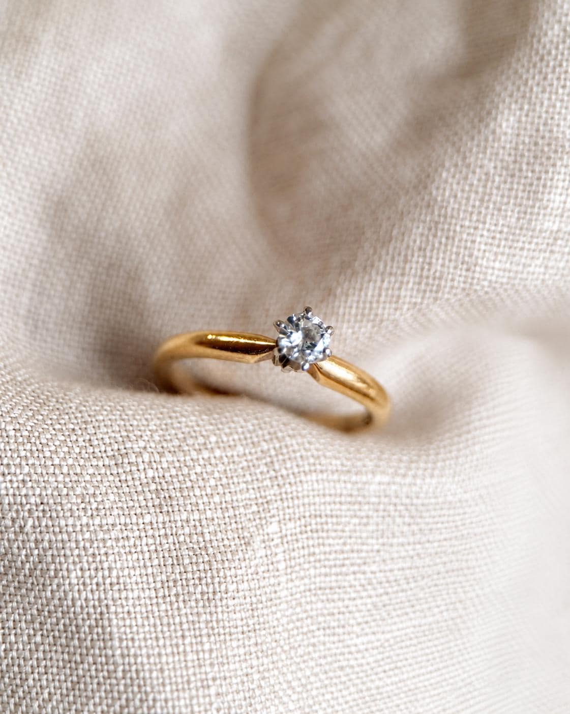 Vintage Diamond Solitaire Engagement Ring, Round Cut, 14k Gold, Classic 6 Prong Bridal Ring
